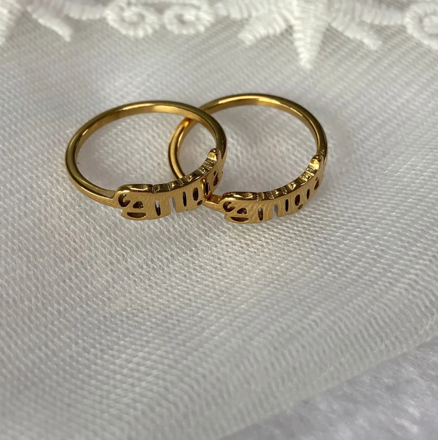 

Women Jewelry Personalized Name Letter Ring Stainless Steel Stacking Ring Fashionable Statement Jewelry Angel Word Name Ring