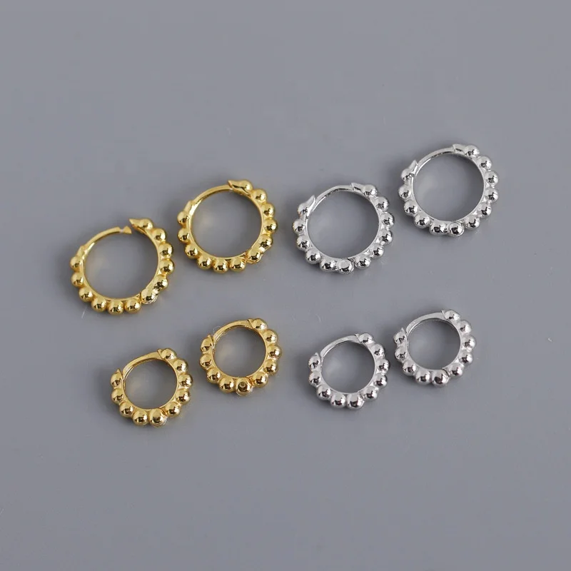 

CLARMER Korean version of S925 sterling silver ear clips round beads shape gold plated Huggie earring for woman, Picture shows