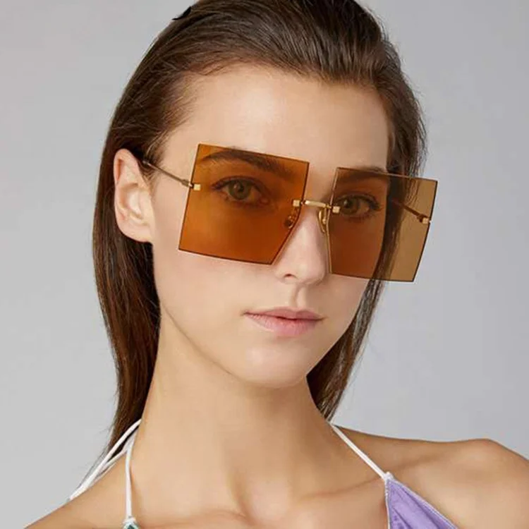 

Oversized Rimless Square Sunglasses Women 2021 Luxury Brand Fashion Clear Lens Men Glasses, Picture