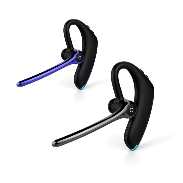 

Wireless Long Life Battery Duration Earphones Handsfree Single Earphone Blue tooth 5.0 Hook Earphone with noise Cancelling Mic, Black/blue