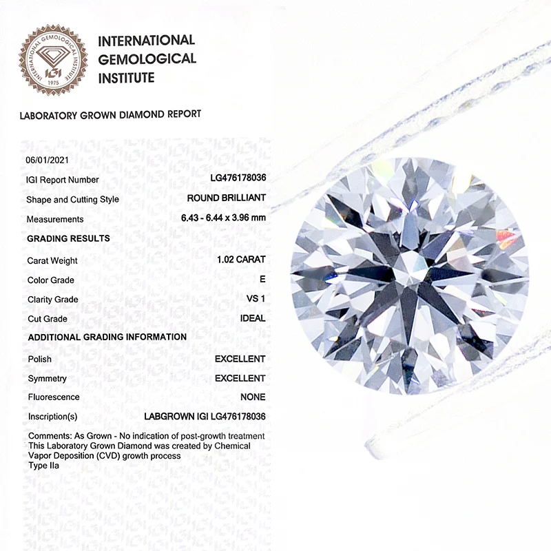 

Free shipping D white color vvs 1 carat hpht synthetic polished loose diamond