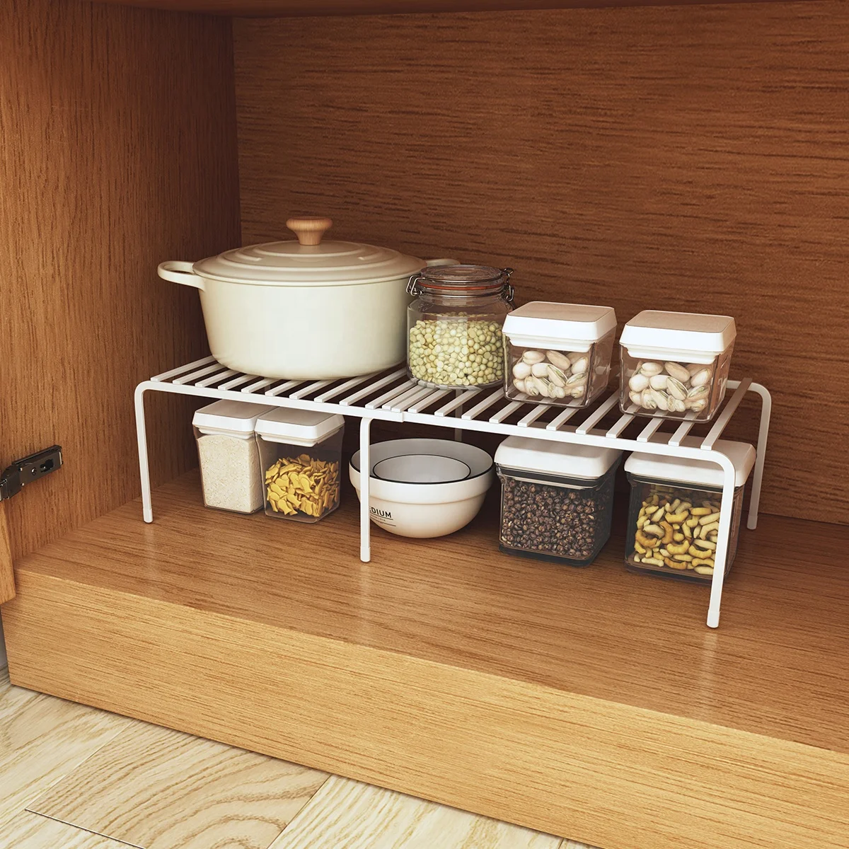 

New products Expandable design storage spice stand rack in kitchen cabinet, White / coffee