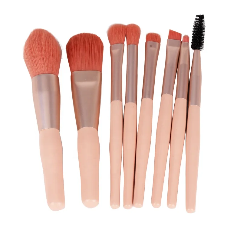 

Makeup Tool 8pcs Makeup Brushes Pink Wooden Handle Private Label Synthetic Hair Makeup Brush Set For Ladies, Customized color