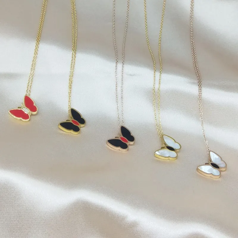 

PUSHI ladies hot selling necklace red white green necklace gold shell butterfly necklace stainless steel jewelry