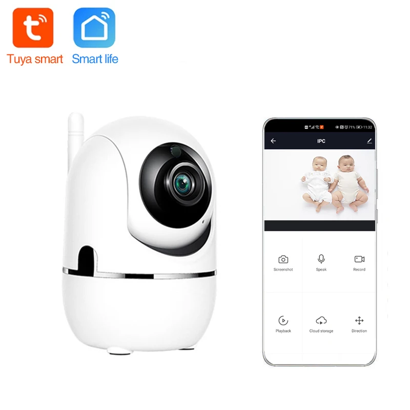 

Tuya smart WiFi IP Camera FHD 1080P Indoor Camera h.264 Home Security WIFI Surveillance auto track ptz dome security camera, White