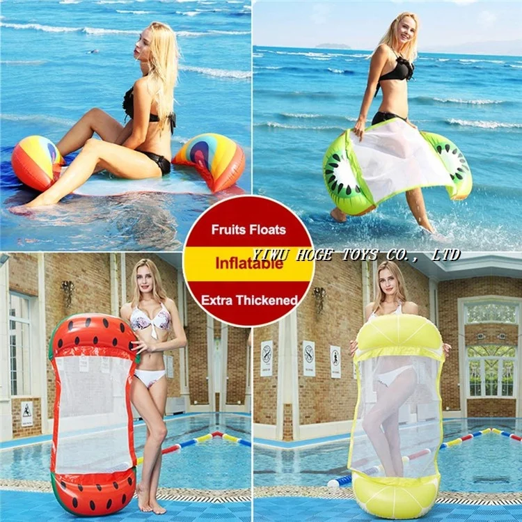 

Hot sale 6 P PVC fruits water hammock inflatable pool float bed for holidays, Red/green/yellow/light green/rainbow