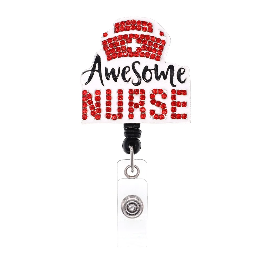 

Fashion Nurse Badge Reels Retractable Awesome Nurse ID Badge Holder With Clip, White