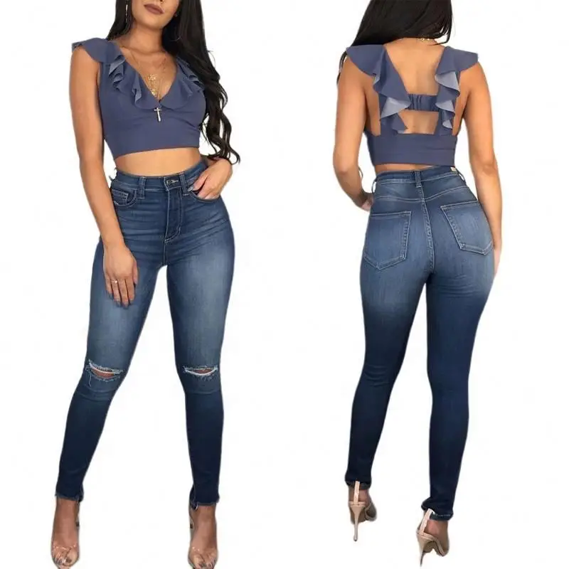 

Women clothing 2021 colombiano jeans al por mayor with good services, Blue