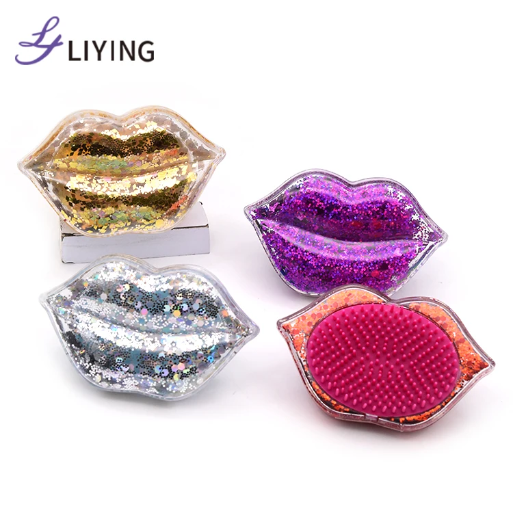 

New design small glitter lips shape custom logo detangling brushes for curly hair