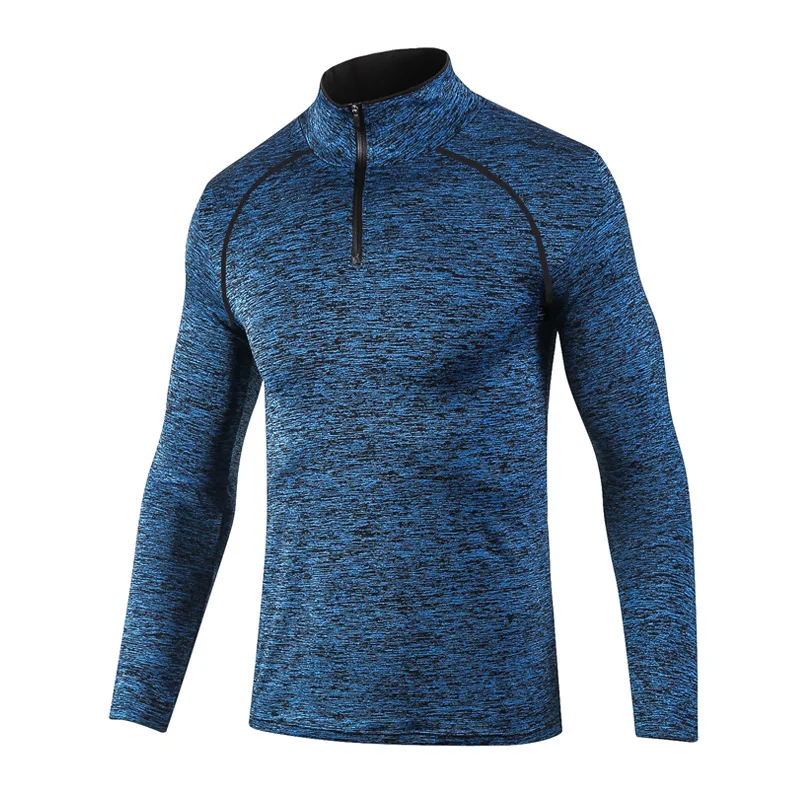 

Fall/winter Stretch Long Sleeves Fitness Clothes Men's Basketball Training Shirt High Collar Outdoor Running Top, Dark gray blue navy blue