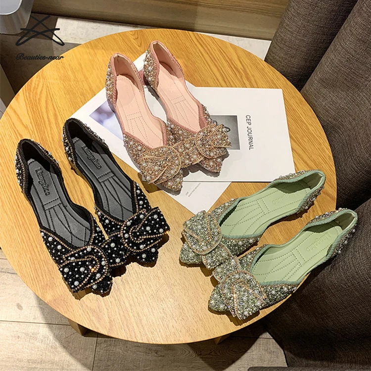 

Fashion high quality hot design instgram women flat pearl rhinestone slip on diamond loafer casual lady flat shoes, As in picture