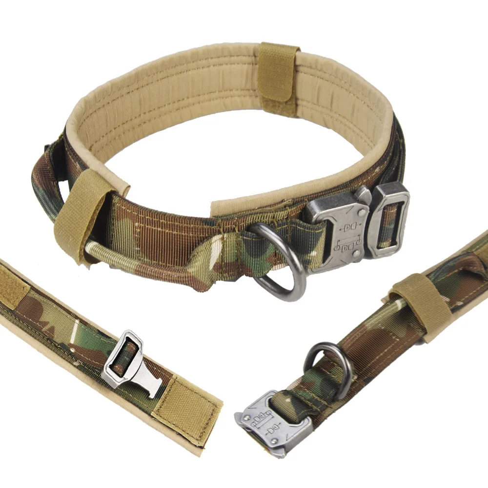 

Two Ply Military Army Dog Nylon Tactical Quick Release Soft Liner Dog Collar with Double Clip, Customized color