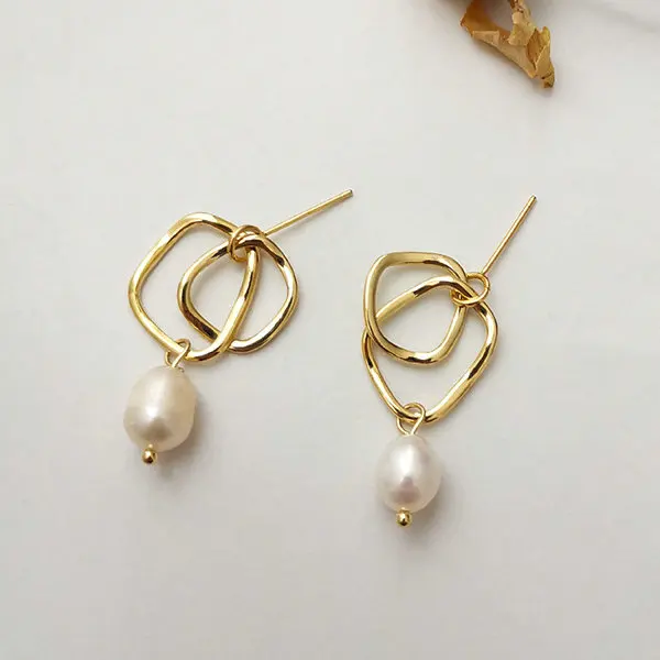 

Ins aretes-y-accesori por mayor baroque irregular homb Drop Earring Big Baroque real gold plated freshwater pearl earrings