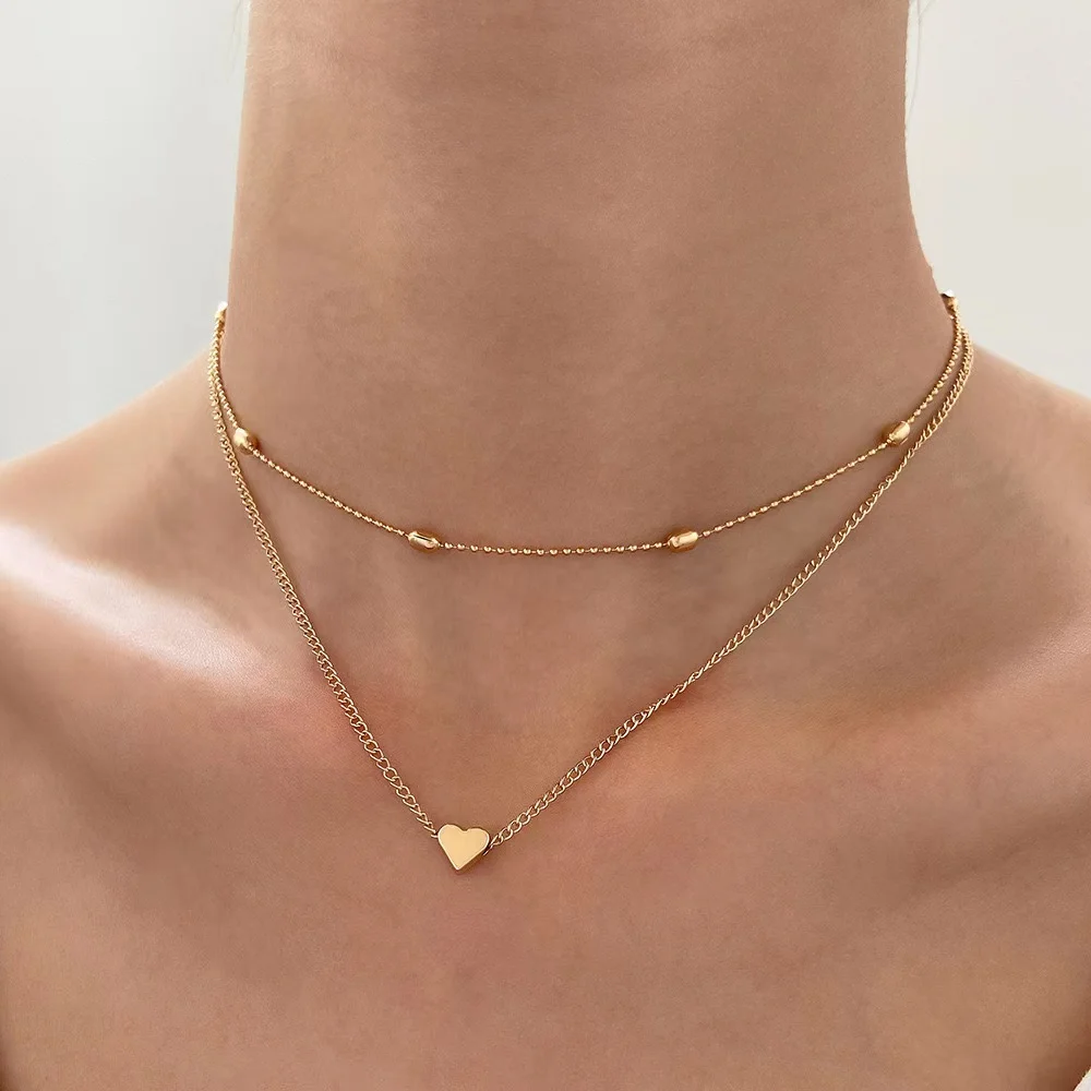 

Love Stainless Steel Chain Necklace Gold Plated Choker double layer Necklace