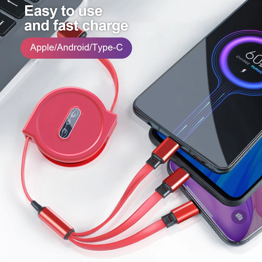 

Free Shipping 1 Sample OK Mobile Accessories Phone Charger Cable 3 in 1 Data Cable Fast Charging Kabel USB