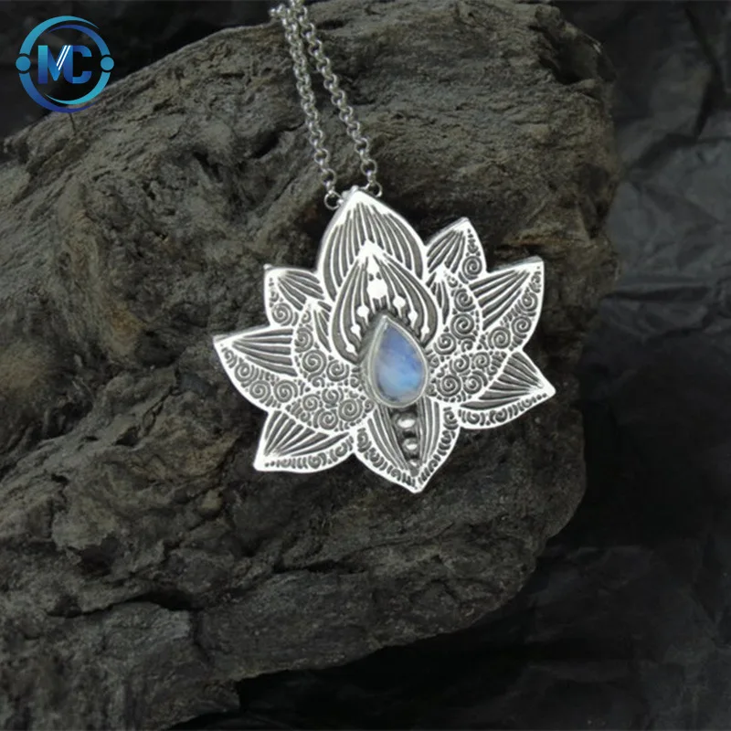 

Hot Sale Lotus Pendant Ladies Fashion Yoga Pendant Necklace Charm Chain Crystal Necklace, Silver color