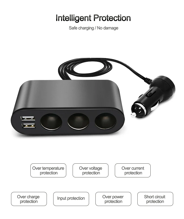 3 Way Auto Sockets Metal 5V 3.1A 2 Ports USB Car Charger Cigarette Lighter Socket Splitter