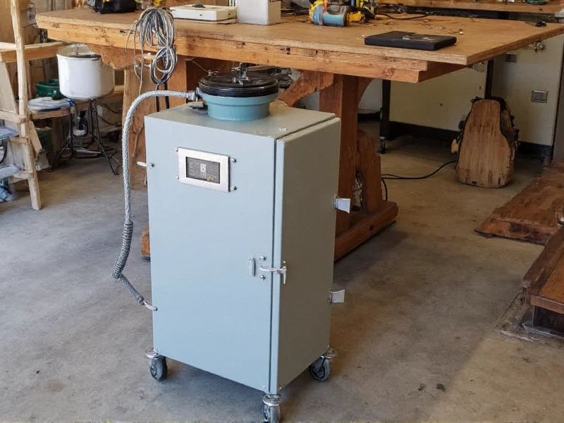 Homemade swamp cooler operating in workshop