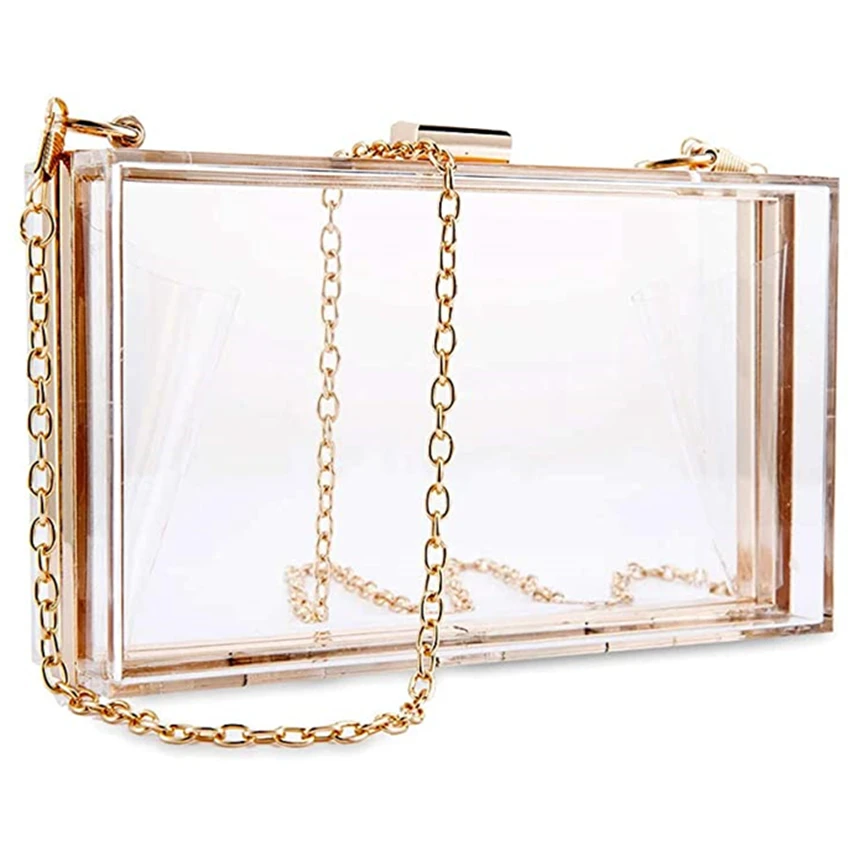 

Clear Shoulder Handbag With Removable Gold Chain Strap, Transparent