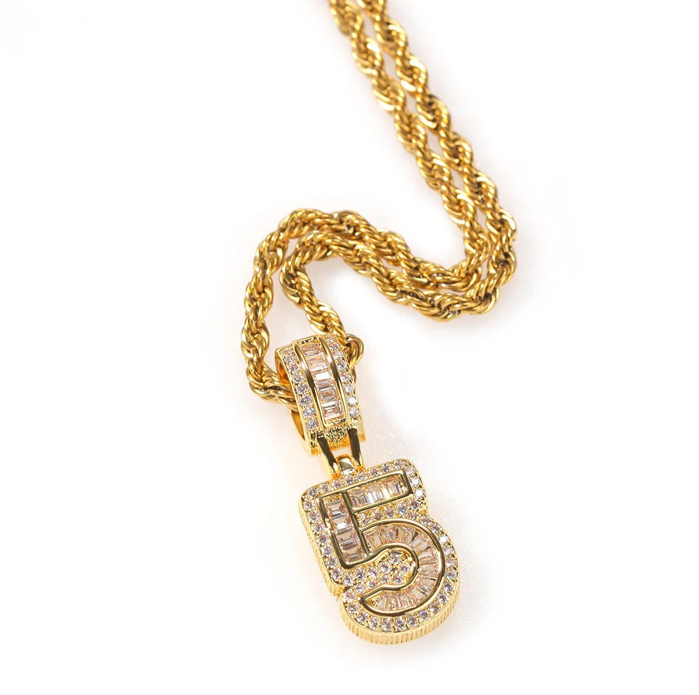 

Hip Hop Cubic Zirconia Paved Really Gold Plated Bling Iced Out Numbers Pendants Necklaces for Men Rapper Jewelry