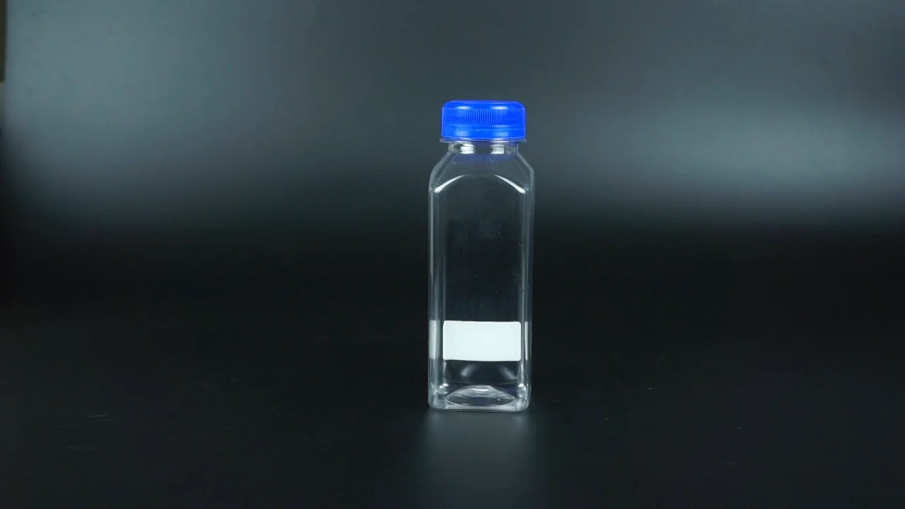 Clear PET Square Beverage Bottles w/ Black Polypropylene Tamper