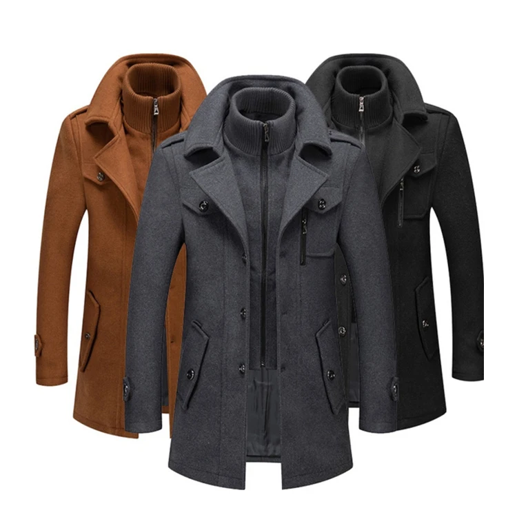 

2021 Winter Mens Double Collar Coat Men's Coldproof Windproof Coat Jacket Woolen Tweed Jackets for Men