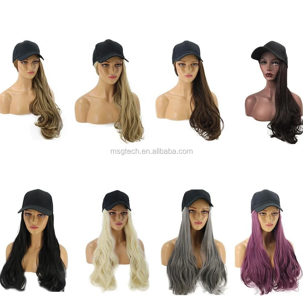 New Women Wig Hats Wavy Hair Extensions With Black Cap All-in-one