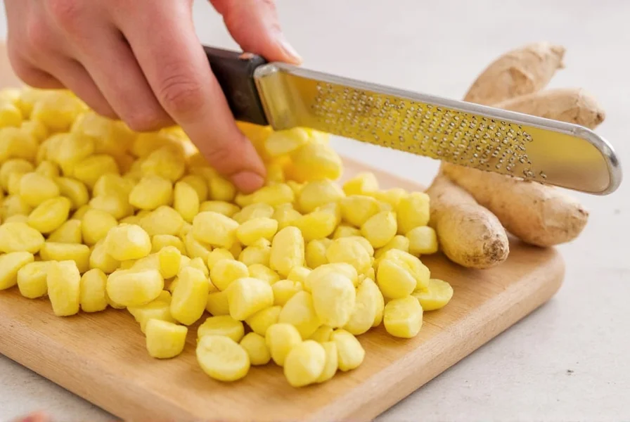 Freshly grated ginger in a small bowl showing fine texture