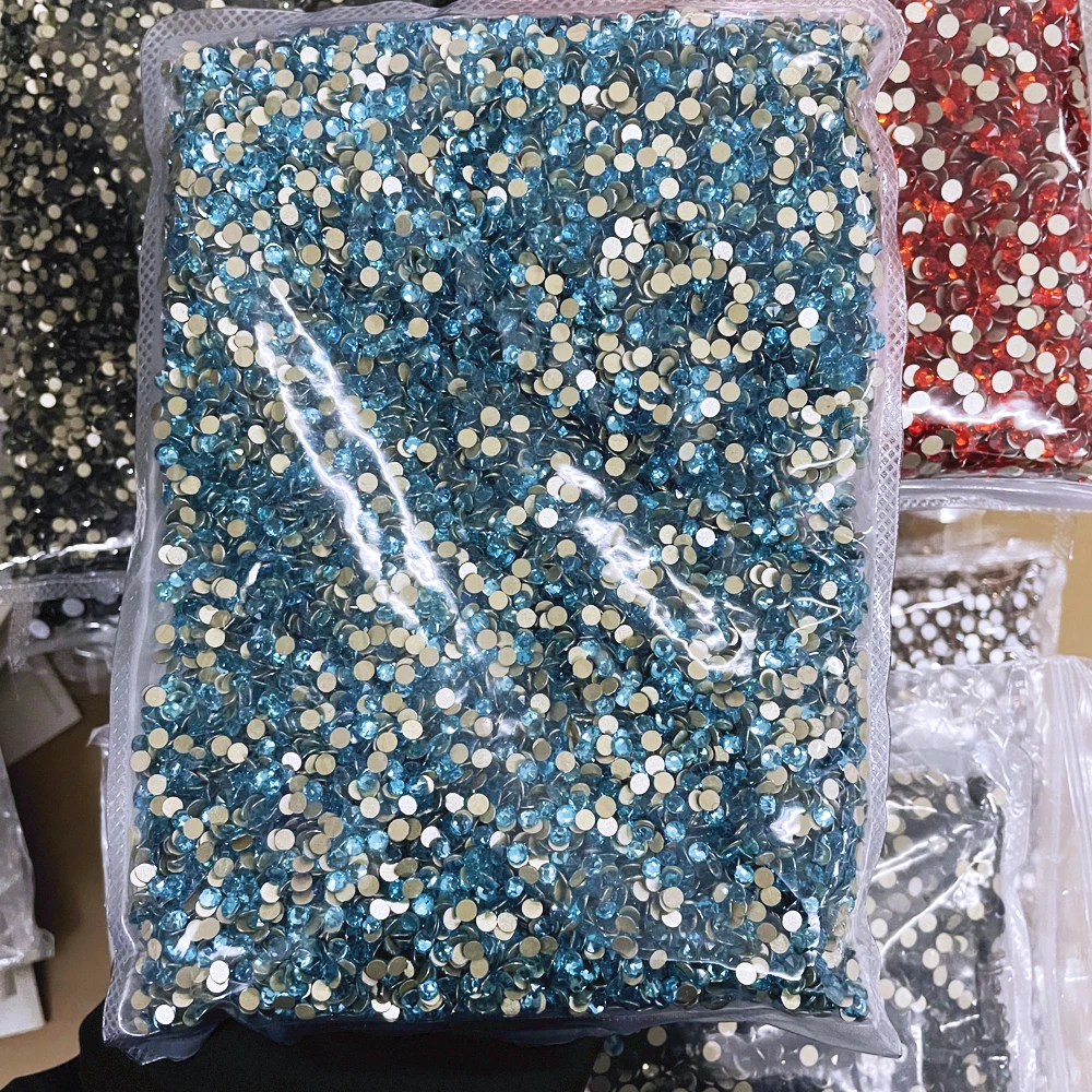 

Factory Wholesale Aquamarine Golden Back Crystals Non Hot Fix Blue Rhinestones SS3~SS30 For Nails Art Tumblers