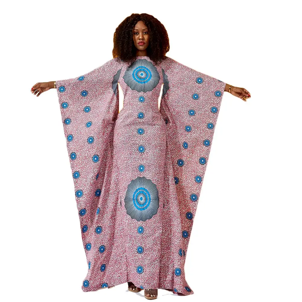

African Wax Print Bat Dashiki Styles Elegant Dress 100% Cotton Modest Slimming Dress Luxury Long Women Evening Dress
