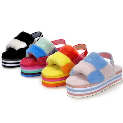 

China suppliers fur slide sandal Real Wool Slippers Outdoor Elastic Strap Sheep Fur Ug Slippers for Women