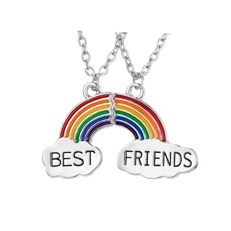 

HOT Best Friends Joining Together Necklace Rainbow Love Alloy Necklace Girlfriends Set Of Chains Pendant Necklace
