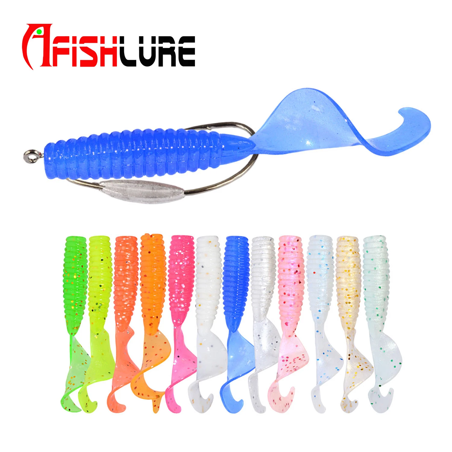 

AFISHLURE Factory Direct sales 45mm 1.2g 12pcs silicone injection molding bait machine soft bait lure fishing, 12 colors