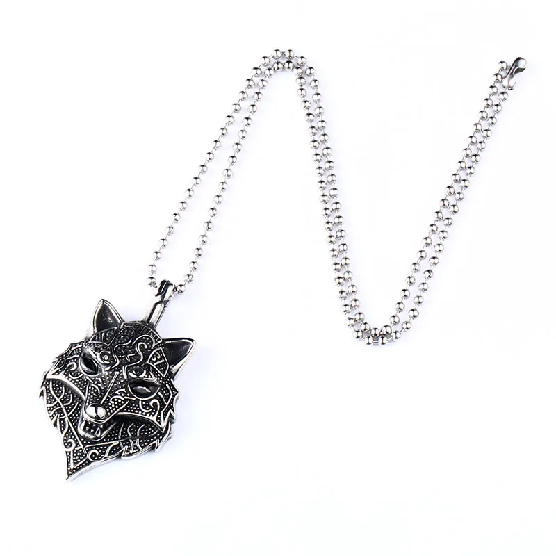 

Ss8-354p Steel Soldier Punk Biker Chain Charm Animal Jewelry Viking Nordic Men Pendant Wolf Head Necklace