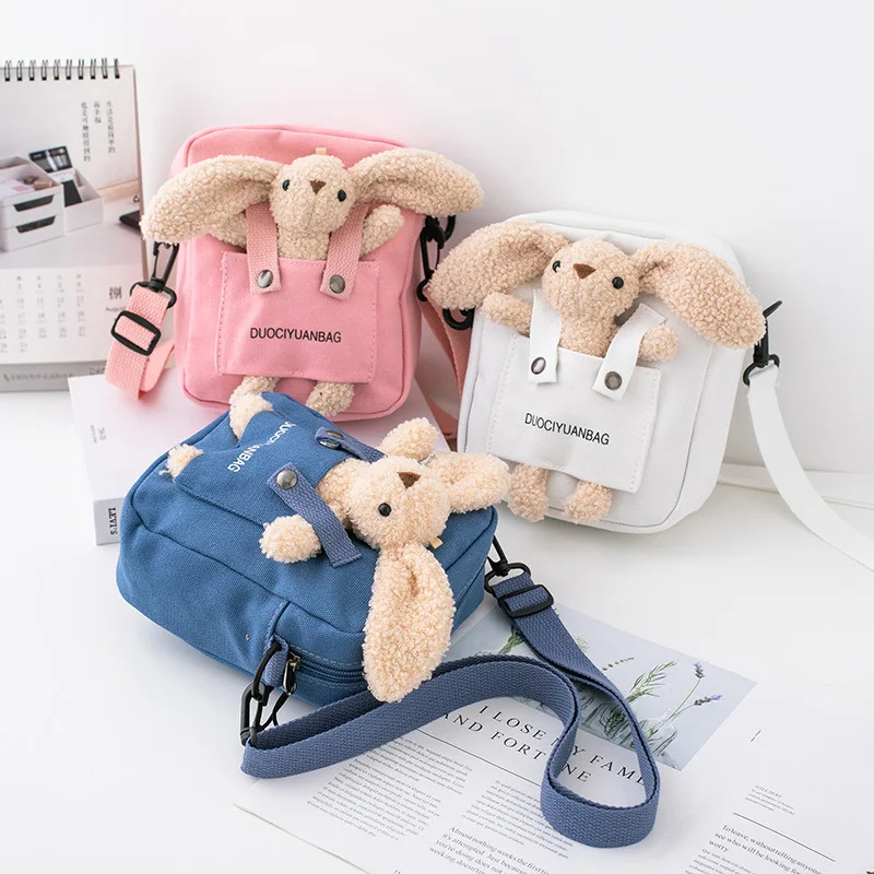 

Cute Rabbit Ladies Messenger Bag Canvas Casual Shopping Shoulder Messenger Bag Student Mobile Phone Small Square Bag