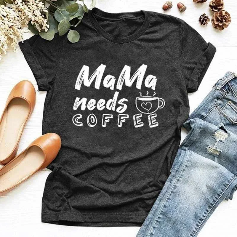

Women T Shirt Mama Needs Coffee Print Tshirt Women Short Sleeve O Neck Loose T-shirt Ladies Summer Causal Tee Shirt Clothes