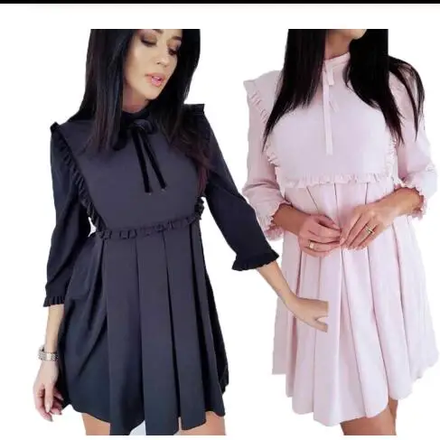 

Women Casual Long Sleeve Swing Mini Dress Ladies Falbala Elegant Party Dress Vestidos High Waist Autumn Spring Dresses, Pictures
