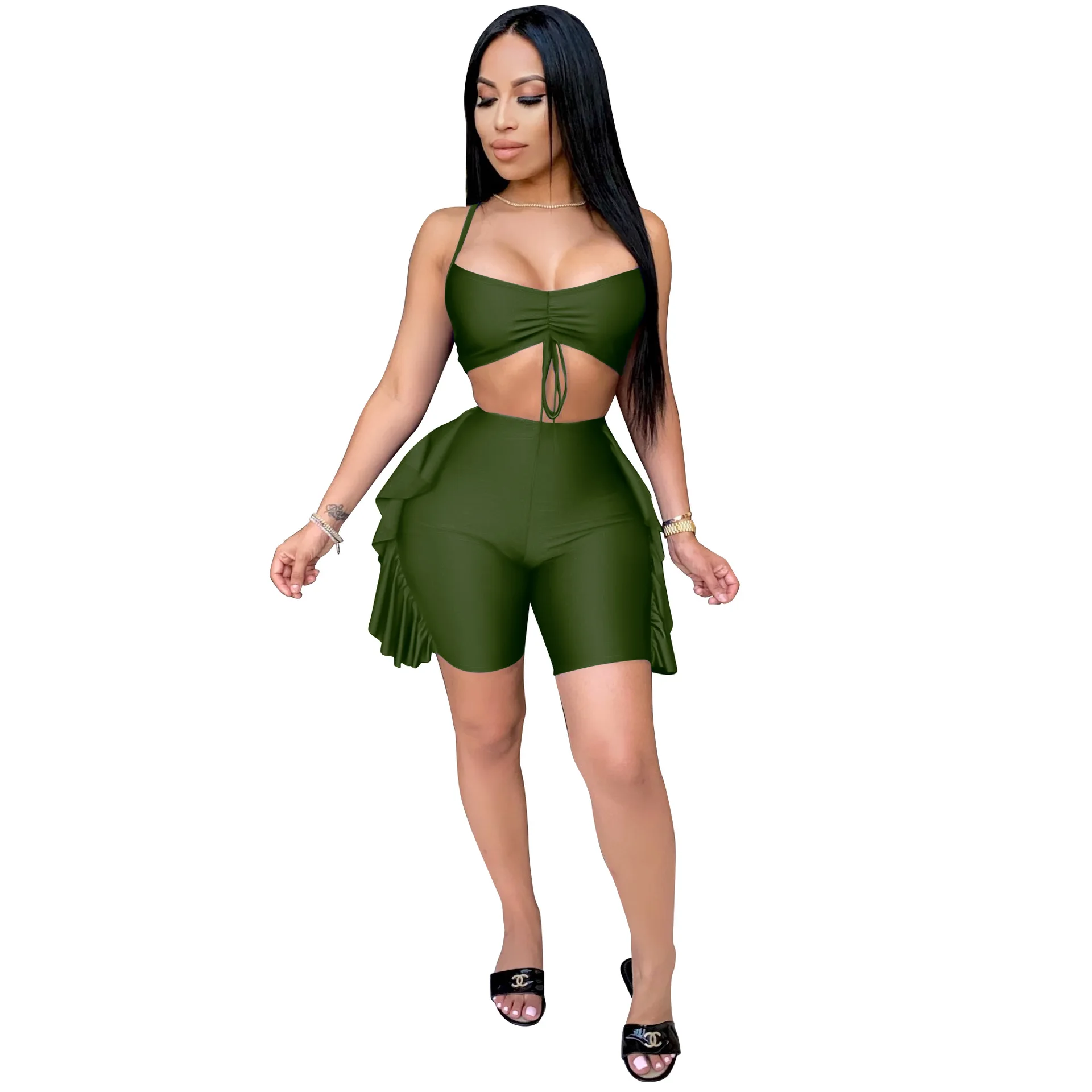 

2021 New Unique Women Outfit Wear Lady Tracksuit Joggers Clothing Matching Sets Corp Top with Shorts Set Nightclub 2 Pieces 2pcs, As picture