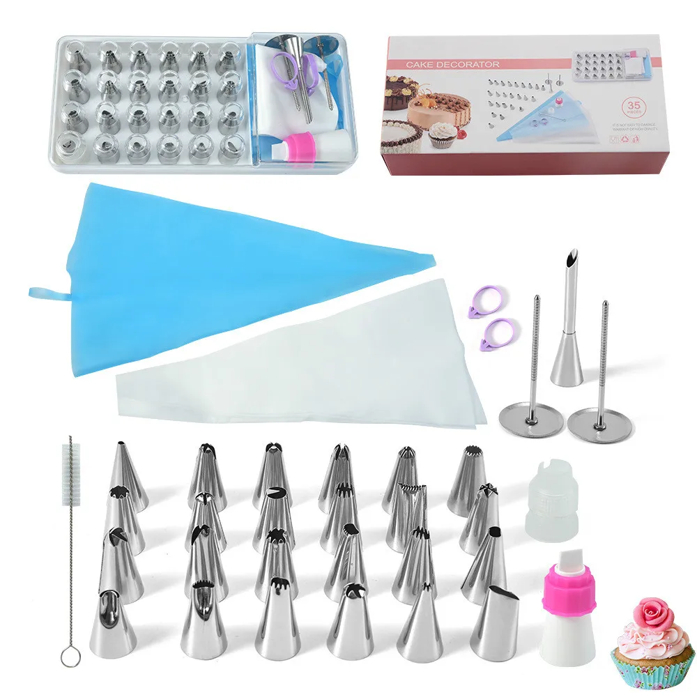 

Stainless Steel Cake Baking Tools Accessories with 35pcs Piping Pastry Bag&Nozzles for Cake Supplies Decorating Tools Set, Custom color