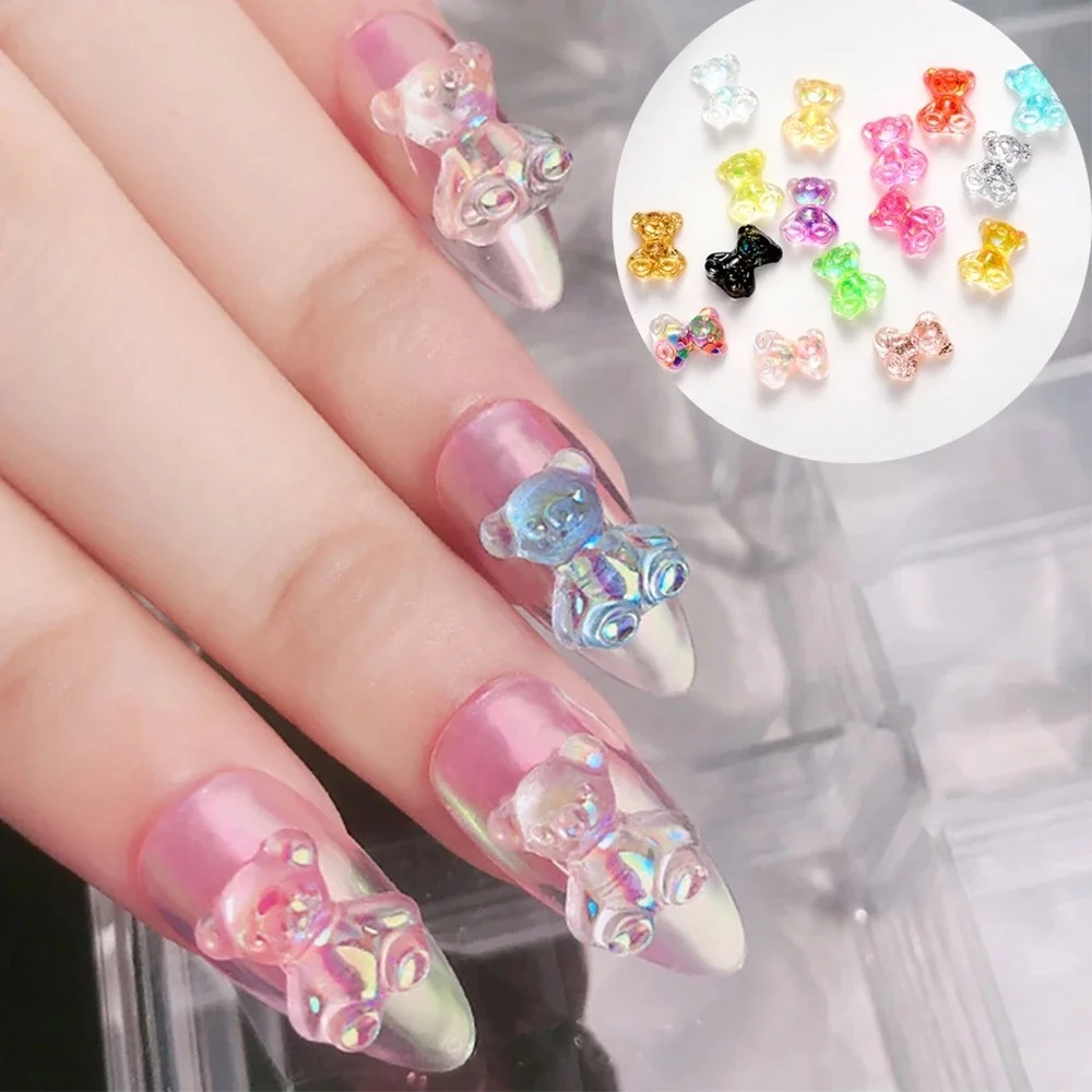 

5pcs/bag Cute Cartoon Resin Small Bear Nail art Decoration 3D nails rhinestone Jewelry Accessories Manicure Charms, Multi-color