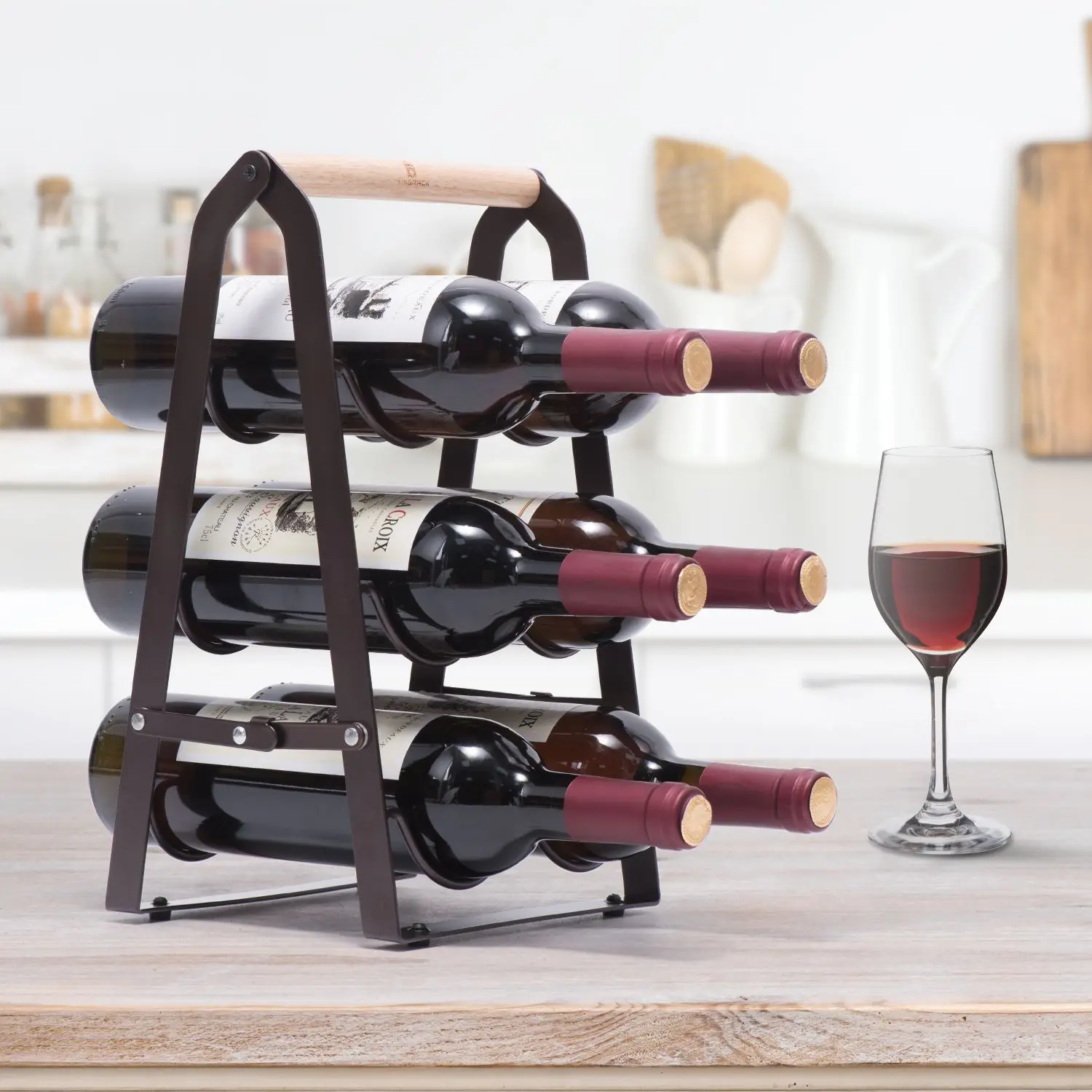 

10% OFF Foldable freestanding wine racks & cabinet standing water bottle and wine rack storage organizer for kitchen countertops, Black/customizing