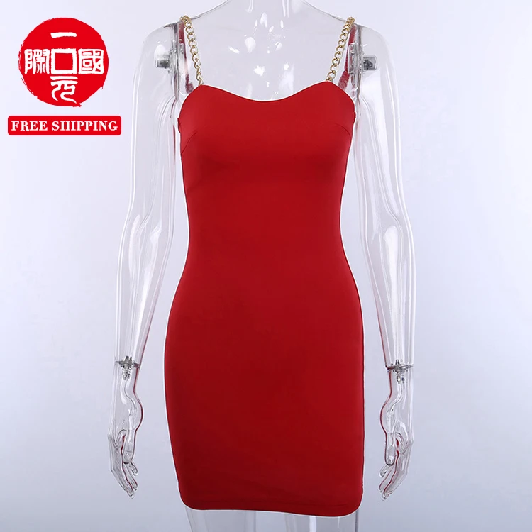 

European and American new style sexy slim elastic waist short skirt female chain suspender skirt evening dresses