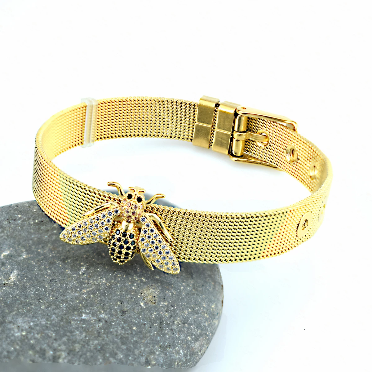 

Trendy Jewelry Gold Color Big Bracelets For Women Vintage Geometric Chain Bracelet Party Charm Bee zircon mesh bracelet