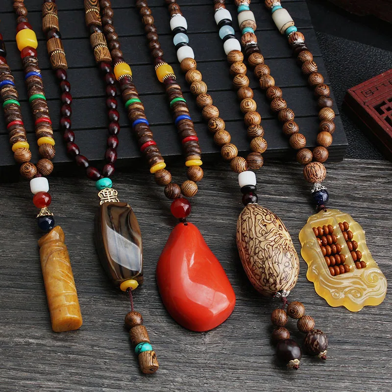 

Ethnic Wooden Bead Nepalese Handmade and Creative Pendant Jewelry,Sweater necklace For women's