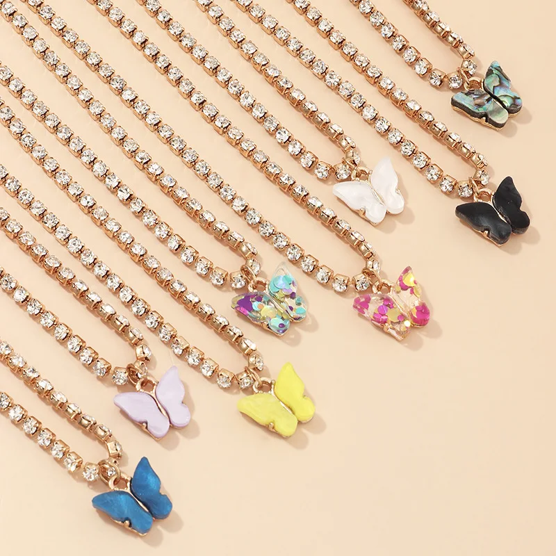 

New Korean Jewelry Simple Style Gold Plated Rhinestone Butterfly Crystal Necklace