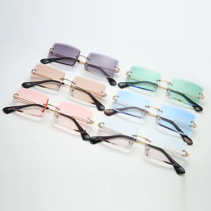 

2021 new style small square rectangle rimless sunglasses sun glasses shades hot sales