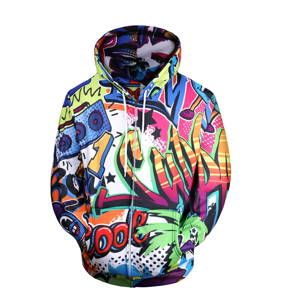 

High quality custom logo sublimation printed mens fleece hoodies sweatshirts with full zipper