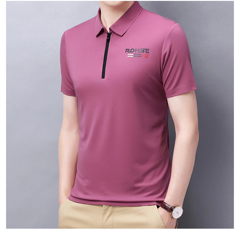 

2021 Fashion Brand New Men Polo Shirt Zipper Collar Summer T Shirt Cool Thin Male Short Sleeve Polo Shirt, As picture