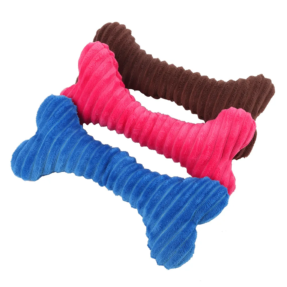 

Wholesale custom 2021 soft plush bone shape pet dog interactive squeaky toy pet training toy