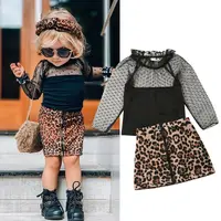 

2-6Y Fashion Toddler Baby Girl Leopard Print Clothes Ruffles Lace Tops T Shirt Skirt Tracksuit Outfit